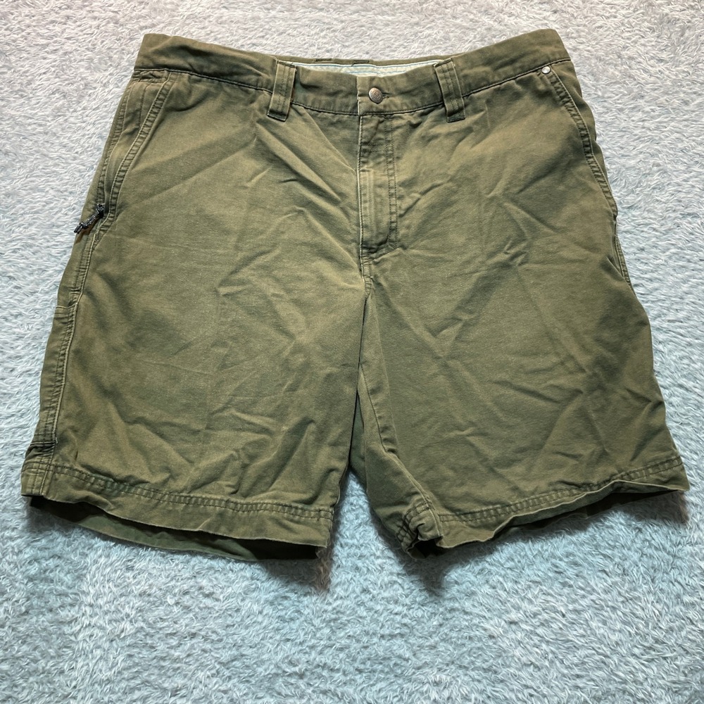 Columbia Mens Olive Green Cotton Canvas Utility Hiking Shorts Size 36W 10L